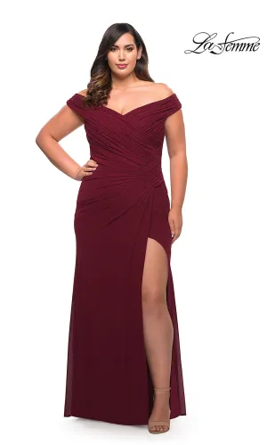 La Femme Off-the-Shoulder Long Plus-Size Gown