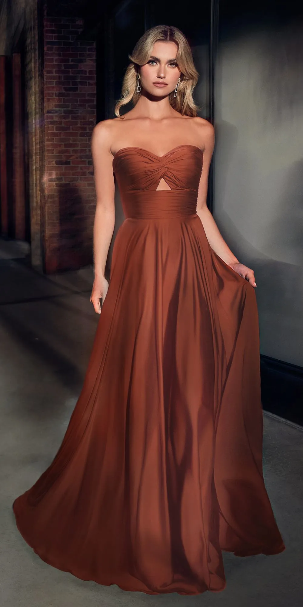 Ladivine 7496 Floor Length A-Line Luxurious Satin Strapless Keyhole Dress