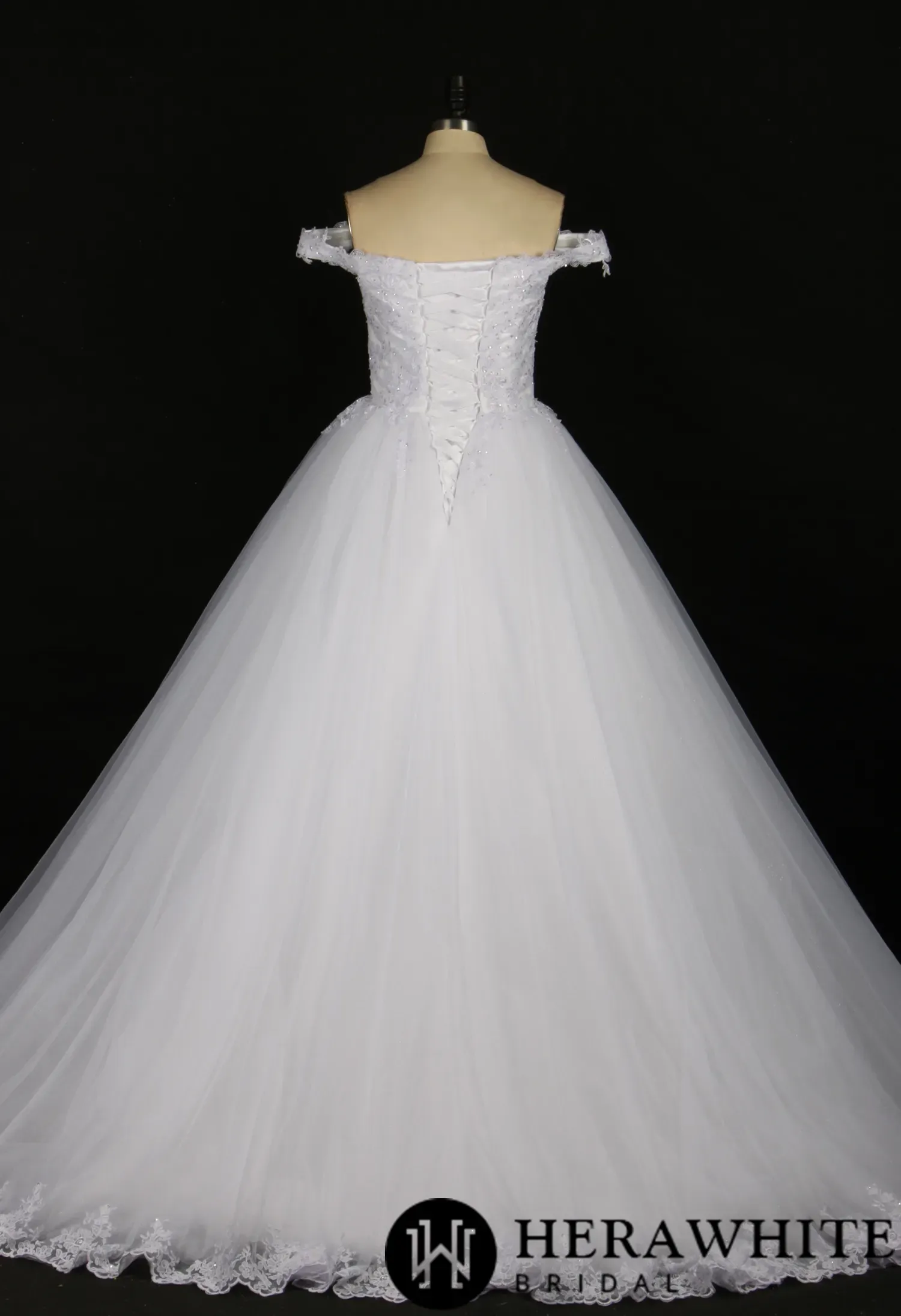Sequined Lace Off-the-Shoulder Ballgown Wedding Dress
