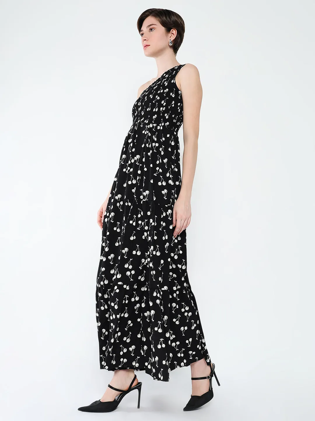 Women Printed Black Fit and Flare Dress